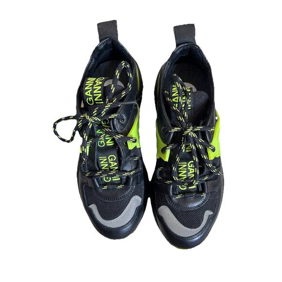 Ganni Green and Black Moto Style Sneaker With Platform | 38 - Picture 1 of 5